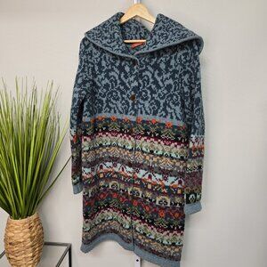 Sundance Nouveau Copenhagen 100% Lambswool Fair Isle Cardigan Sweater Coat Large